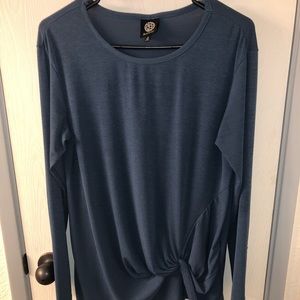 Long Sleeve Blue Twist Front Top